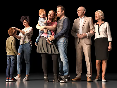 Multi Generation Family Standing Together In Group Portrait With Children Adults And Seniors 3d model