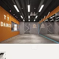 Spacious Freedom Fitness Gym With Treadmill Signage Geometric Walls And Bright Lighting