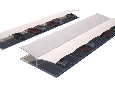 Carport Canopy Structure for Outdoor Parking Lot Covering Multiple Parked Vehicles 3d model