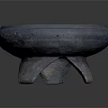 Ancient Ceramic Sculpture Carving of Round Three Legged Vessel with Textured Surface