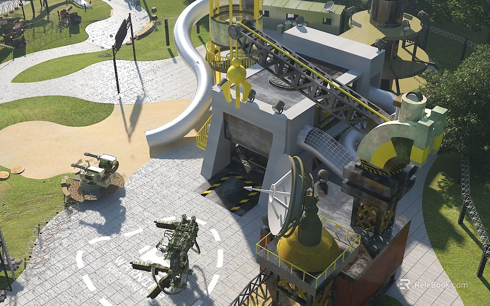 Durable Industrial Style Sofa And Coffee Table Set For Outdoor Military Themed Children Playground 3d model 