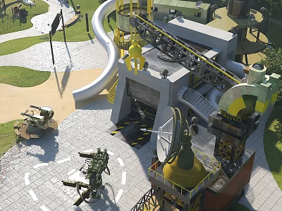 Durable Industrial Style Sofa And Coffee Table Set For Outdoor Military Themed Children Playground 3d model