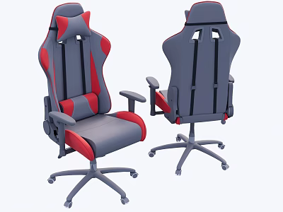 Gray And Red Ergonomic Gaming Chair With Adjustable Backrest And Swivel Base 3d model