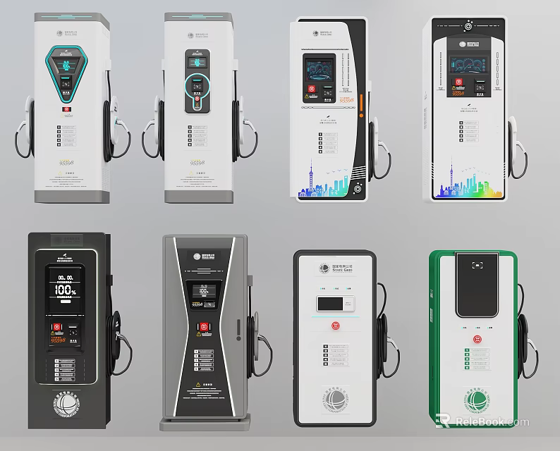 Various EV Charger Designs With Modern Screens And Multiple Interface Options 3d model 