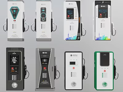 Various EV Charger Designs With Modern Screens And Multiple Interface Options 3d model