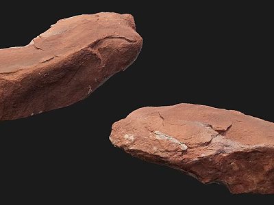 Red Textured Stone And Natural Wood Decorative Pieces With Surface Details On Black Background 3d model