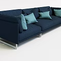 Navy Blue Modern Sofa With Light Blue Cushions And Metal Legs 3d model