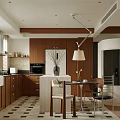 Modern Kitchen Interior With Wooden Cabinets Island Counter And Dining Chairs
