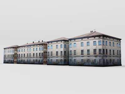 Light Colored Connected Multi Story European Style Buildings With Dark Roofs And Windows 3d model
