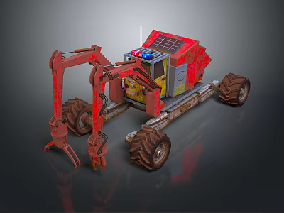 Red Utility Vehicle With Mechanical Arm Solar Panel And Large Tires 3d model