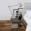 Double Bed With White Sheets Gray Blanket Bedside Tables On Diamond Rug Wooden Floor