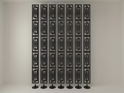 Black Decorative Room Screens With Intricate Patterns Arranged On Stands Indoors 3d model