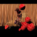 Elegant Floral Installation With Red Spherical Blooms Golden Frames And Woman In White Gown