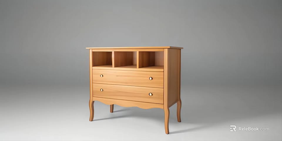 Elegant Wooden Bookcase With Open Shelves And Two Drawer Storage Design 3d model 