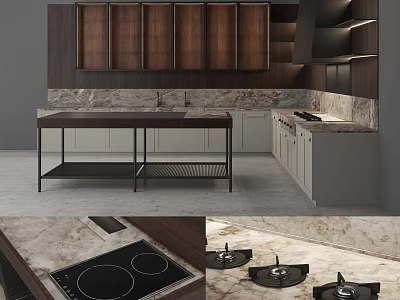 Modern Kitchen Interior With Dark Cabinets Marble Countertop And Stove Appliances 3d model