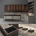 Modern Kitchen Interior With Dark Cabinets Marble Countertop And Stove Appliances