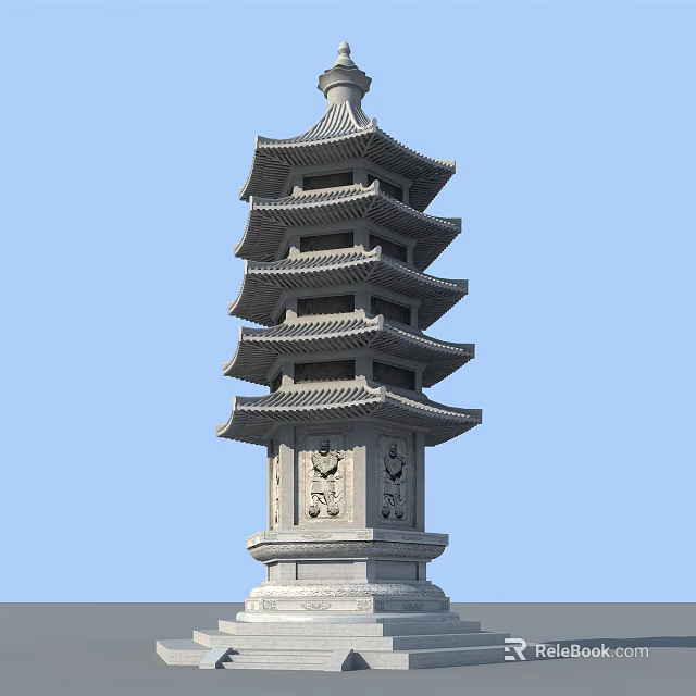 Traditional Chinese Pagoda With Multi layered Structure Ornate Eaves And Stone Carvings 3d model 
