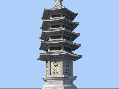 Traditional Chinese Pagoda With Multi layered Structure Ornate Eaves And Stone Carvings 3d model