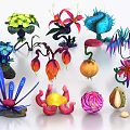 Colorful Fantasy Plants With Various Shapes Flowers Fruits And Artistic Leaves Design