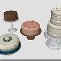 Variety Of Decorated Cakes Including Chocolate Pink Multi Layered White And Gradient Designs On Stands