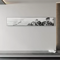 Traditional Chinese Black and White Mountain Water Landscape Painting Hanging on Modern Interior Wall