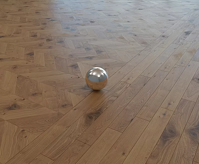 Natural Oak Wood Flooring With Herringbone And Straight Plank Patterns And Silver Sphere 3d model