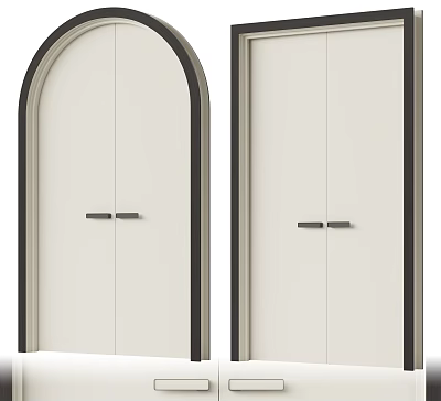 Modern Double Doors With Arched And Rectangular Design Light Color Dark Frame And Black Handles 3d model