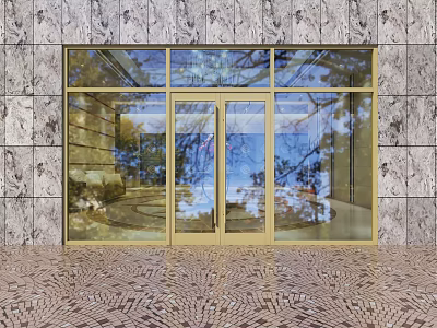 Golden Framed Glass Entrance Door With Marble Wall And Mosaic Floor 3d model