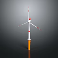 White Wind Turbine With Red Markings And Orange Base Structure On Dark Background 3d model