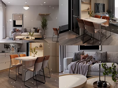 Modern Living And Dining Room Interior With Sofa Dining Table Chairs And Plants 3d model