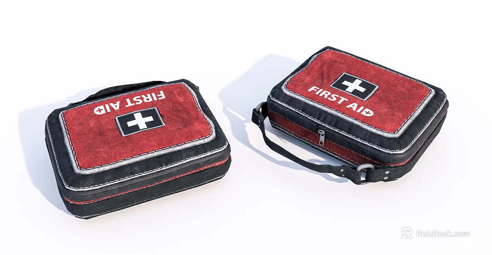 Red First Aid Kits With White Cross Symbol And First Aid Text For Medical Use 3d model 