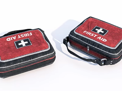 Red First Aid Kits With White Cross Symbol And First Aid Text For Medical Use 3d model