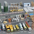 Modern construction facilities for migrant workers dormitory engineering truck brick cement mortar mixer pile driver sand gravel pile 3d model