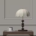 Elegant Table Lamp With Spiral Wooden Base And White Pleated Lampshade On Bedside Table