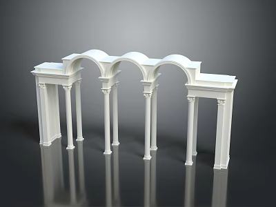 White Classical Entrance Gate With Arched Top And Decorative Columns Design 3d model
