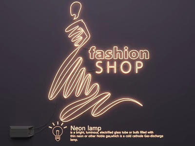 Neon Lamp Combinations For Fashion Shop With Silhouette Design And Decorative Illumination 3d model
