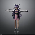 Anime Girl 3D Model With Purple Long Hair Cat Ears White Black Jacket Pink Skirt Sneakers