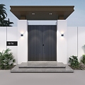 Courtyard gate entrance door security door one door one scene entrance 3d model