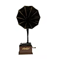 Vintage Antique Phonograph With Horn Shaped Speaker And Wooden Base Design