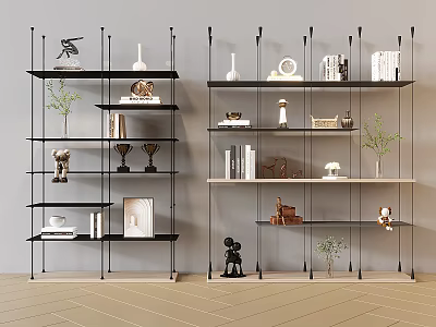 Modern Multilayer Open Shelving Unit With Decorative Items Books And Green Plants 3d model