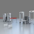 Modern Commercial Security Equipment With Multiple Metal Detector Gates Barriers And Tables