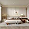 Modern Bedroom Interior Design With Neutral Tones Bed Dresser Rug And Artwork