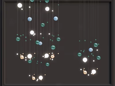 Modern Hanging Sphere Chandelier With Green Blue Gold Balls And Lighting For Interior Decoration 3d model