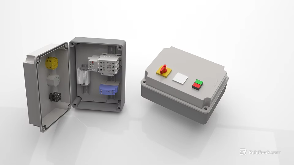 Industrial Electrical Control Boxes with Internal Components External Switches and Indicators 3d model 