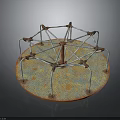 Circular Metal Equipment With Colorful Textured Base And Rustic Support Frames 3d model