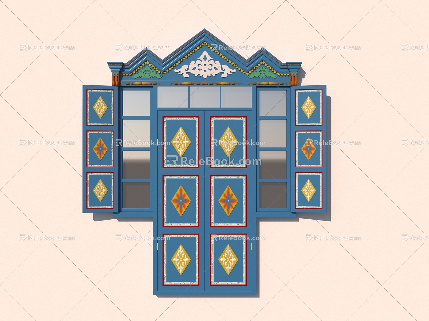 Ethnic style Xinjiang Yili blue door double door window door window 3d model