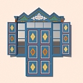 Ethnic style Xinjiang Yili blue door double door window door window 3d model