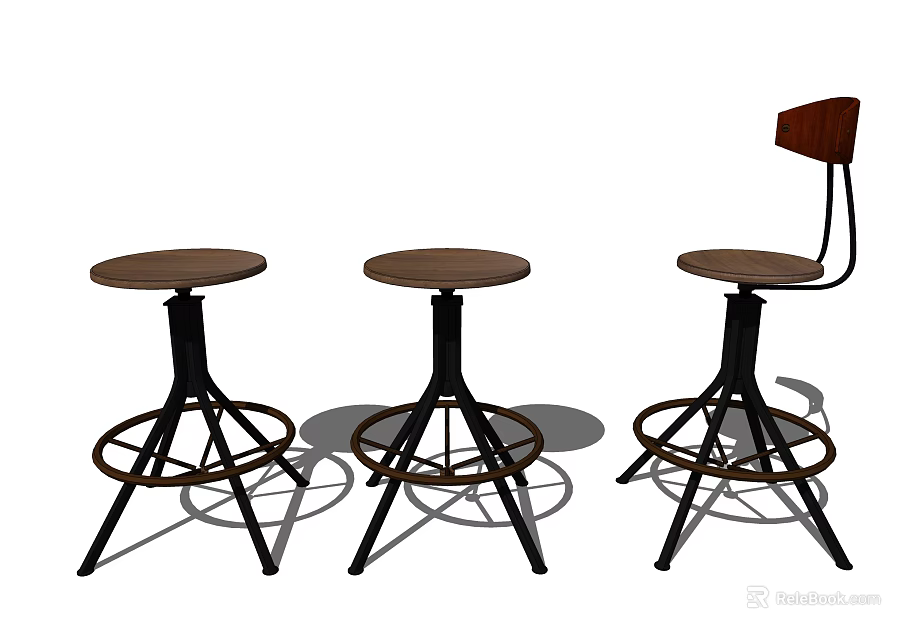 Modern Bar Stools With Wooden Seats Backrests And Metal Swivel Bases 3d model 