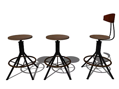 Modern Bar Stools With Wooden Seats Backrests And Metal Swivel Bases 3d model