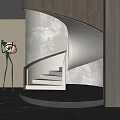 Elegant Modern Spiral Staircase With White Marble Steps And Warm Lighting In Interior Design